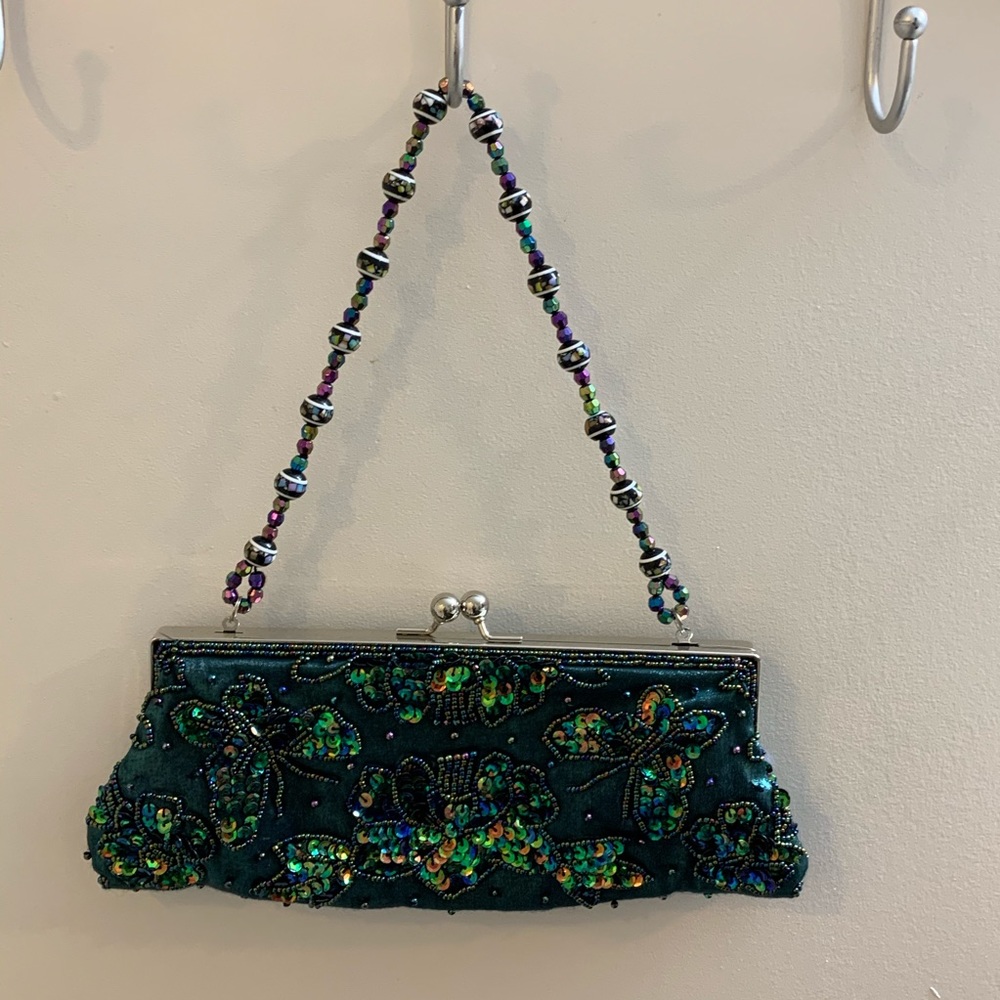 Apt. 9 Sequined evergreen clutch evening bag purse